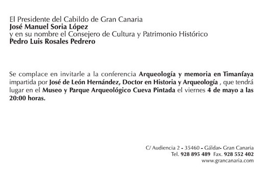 Invitación de la conferencia sobre Timanfaya de José de León Hernández.